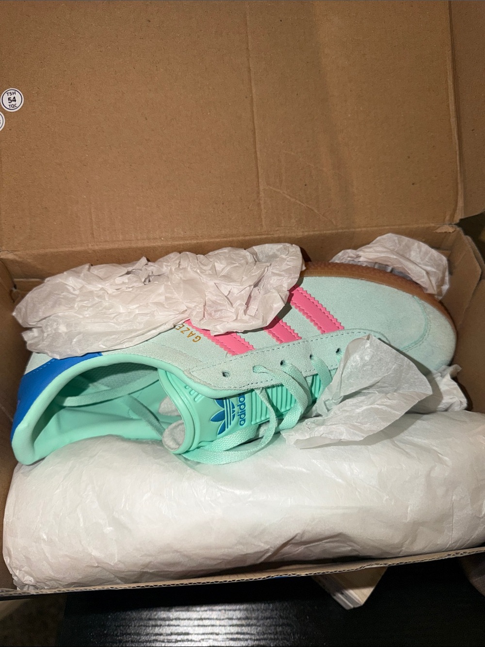 adidas Gazelle Sneakers in Mint Green with Pink Stripes - Picture 2 of 3